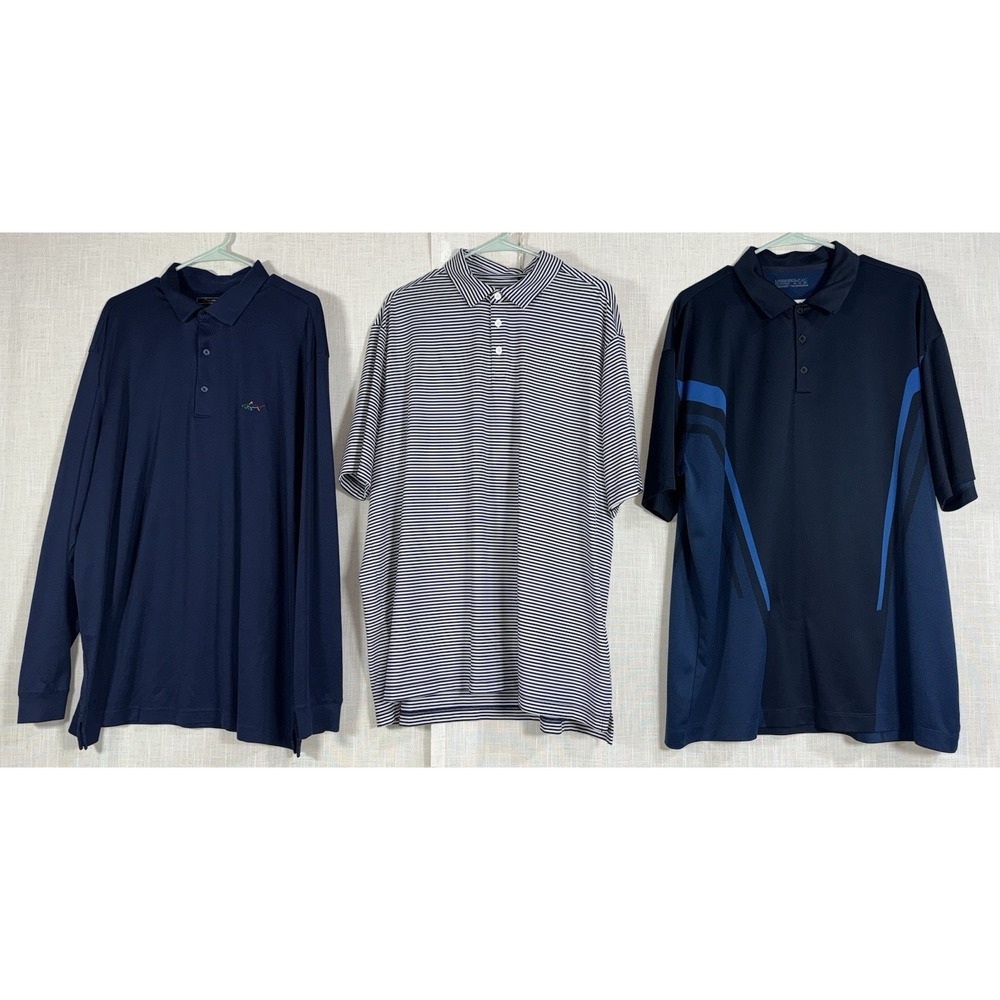 Men's Shirts Lot of 3 2X XXL Navy Blue Polo Collared Nike Columbia Greg Norman